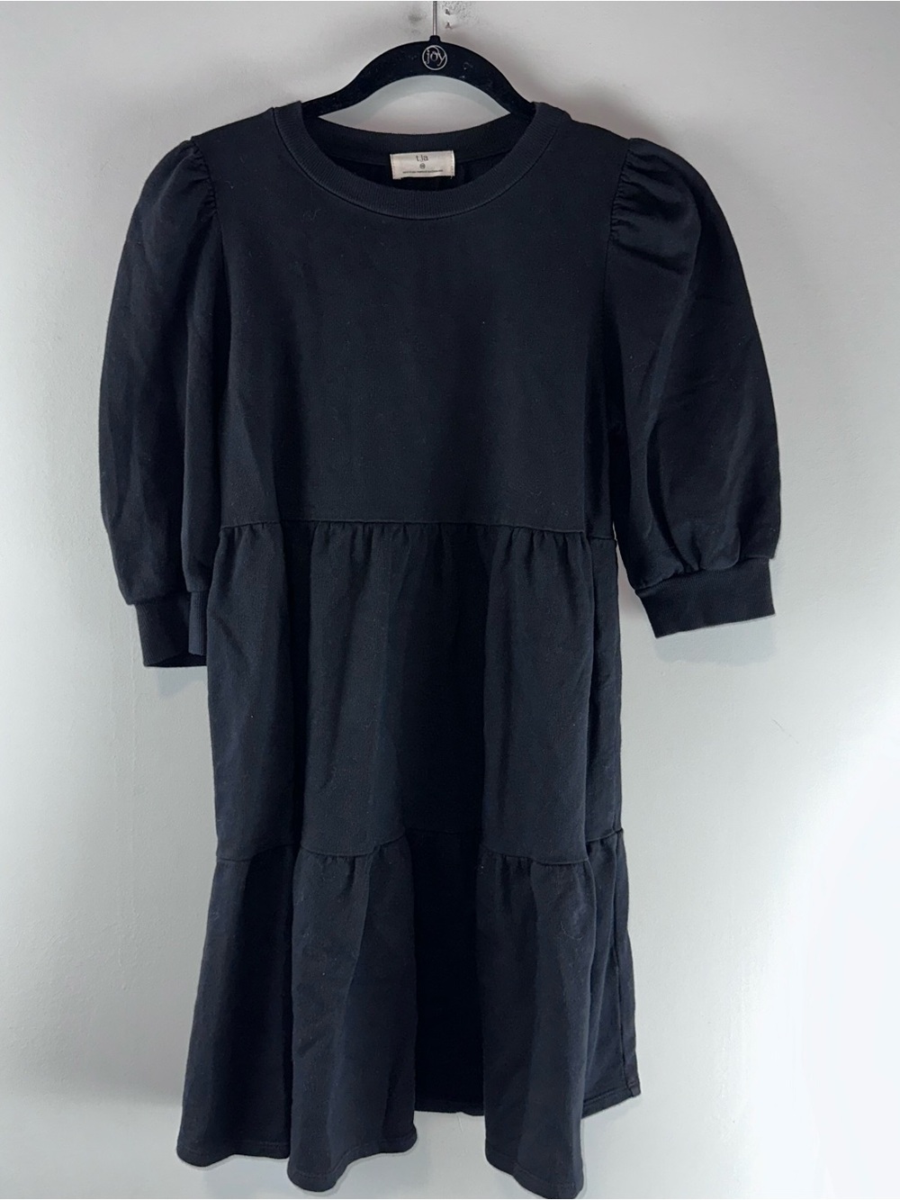 Anthropologie T.La Savannah Puff-Sleeved Mini Sweatshirt Black Dress Size XS